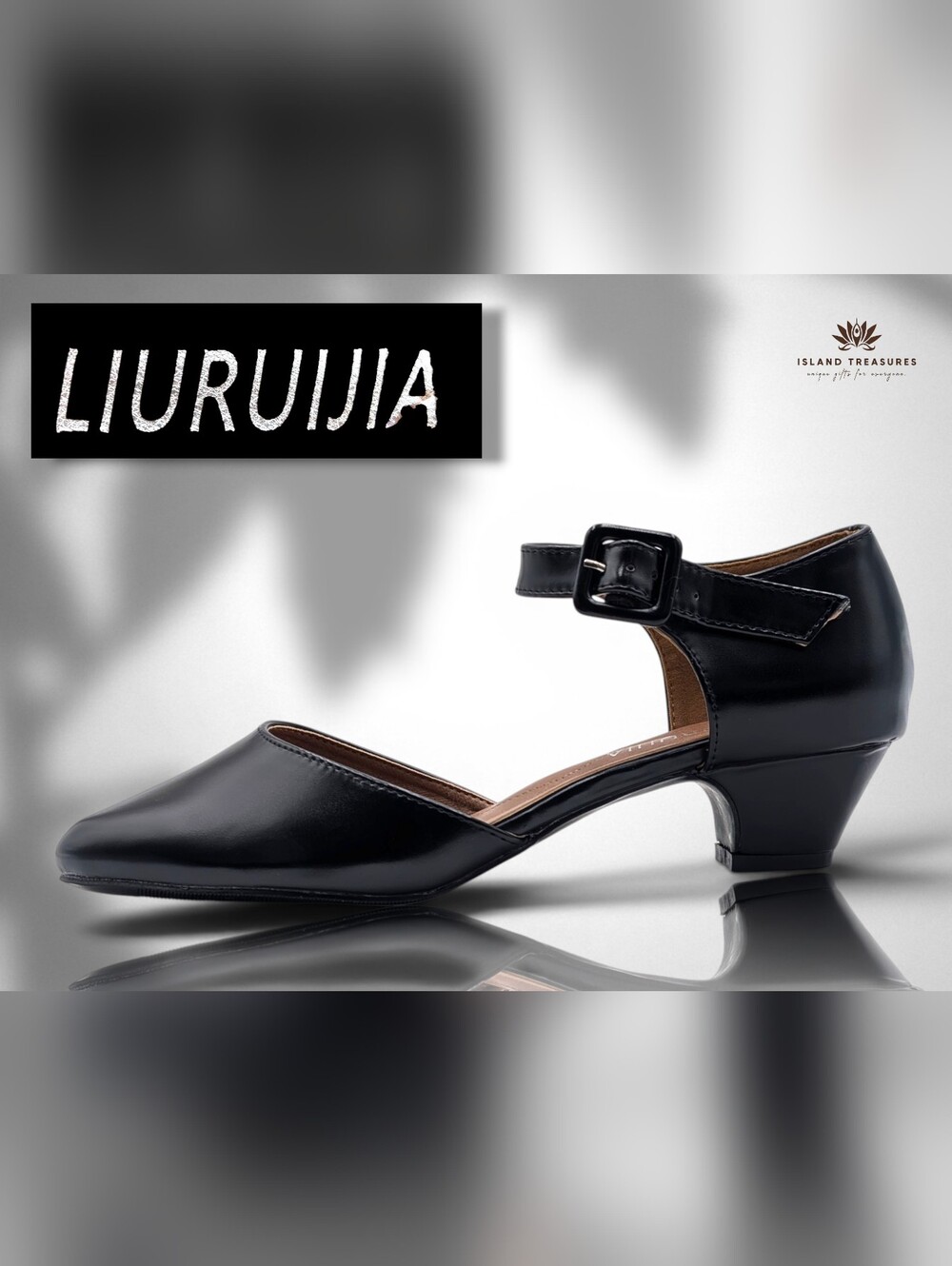 Liuruijia Sz 9.5 Retro-Inspired D'Orsay Comfy Blk TFaux Leather Ankle Strap Pump